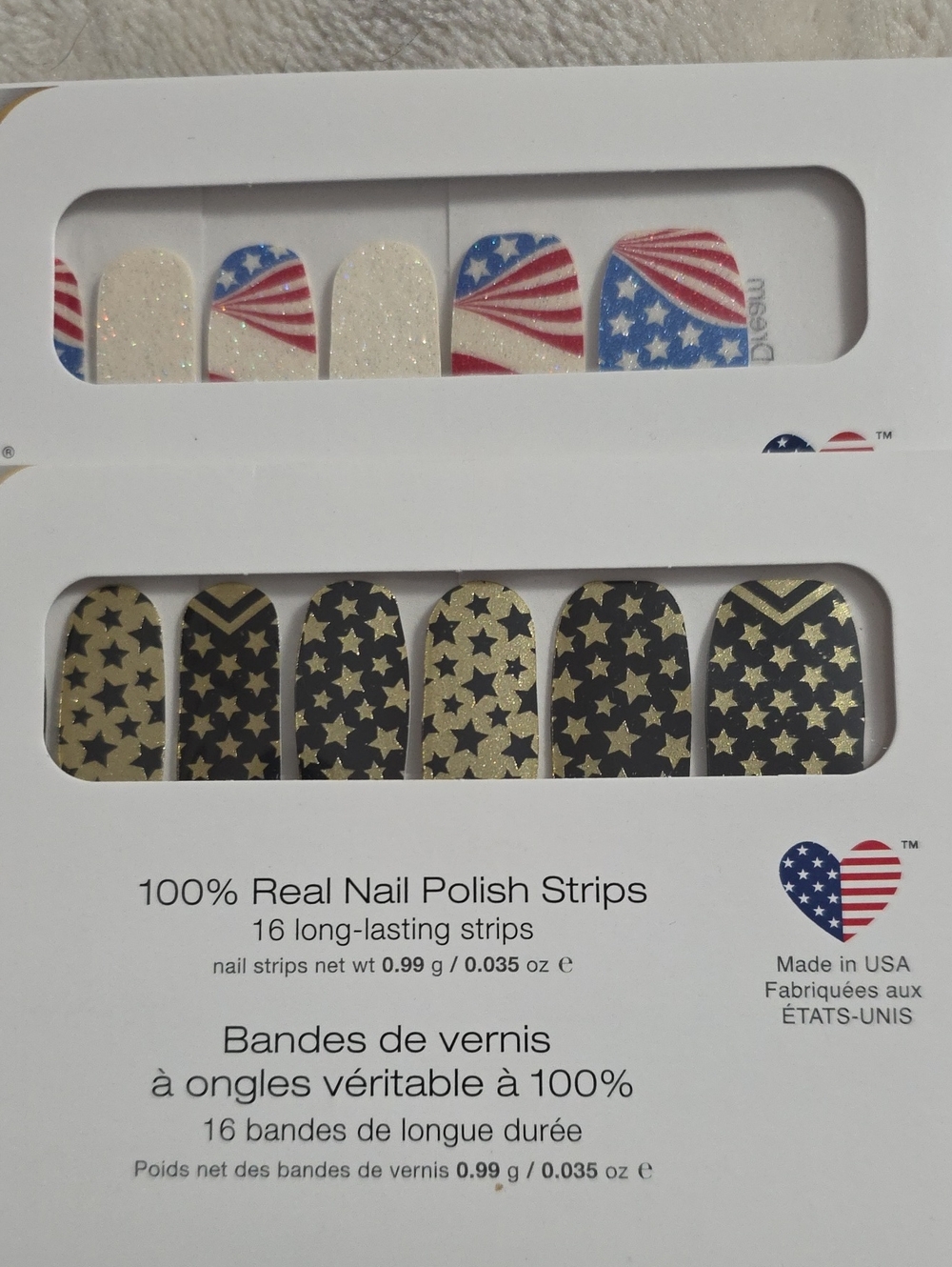 Color Street Gold Stars on Black & American Flag White Red Blue Nail Strips